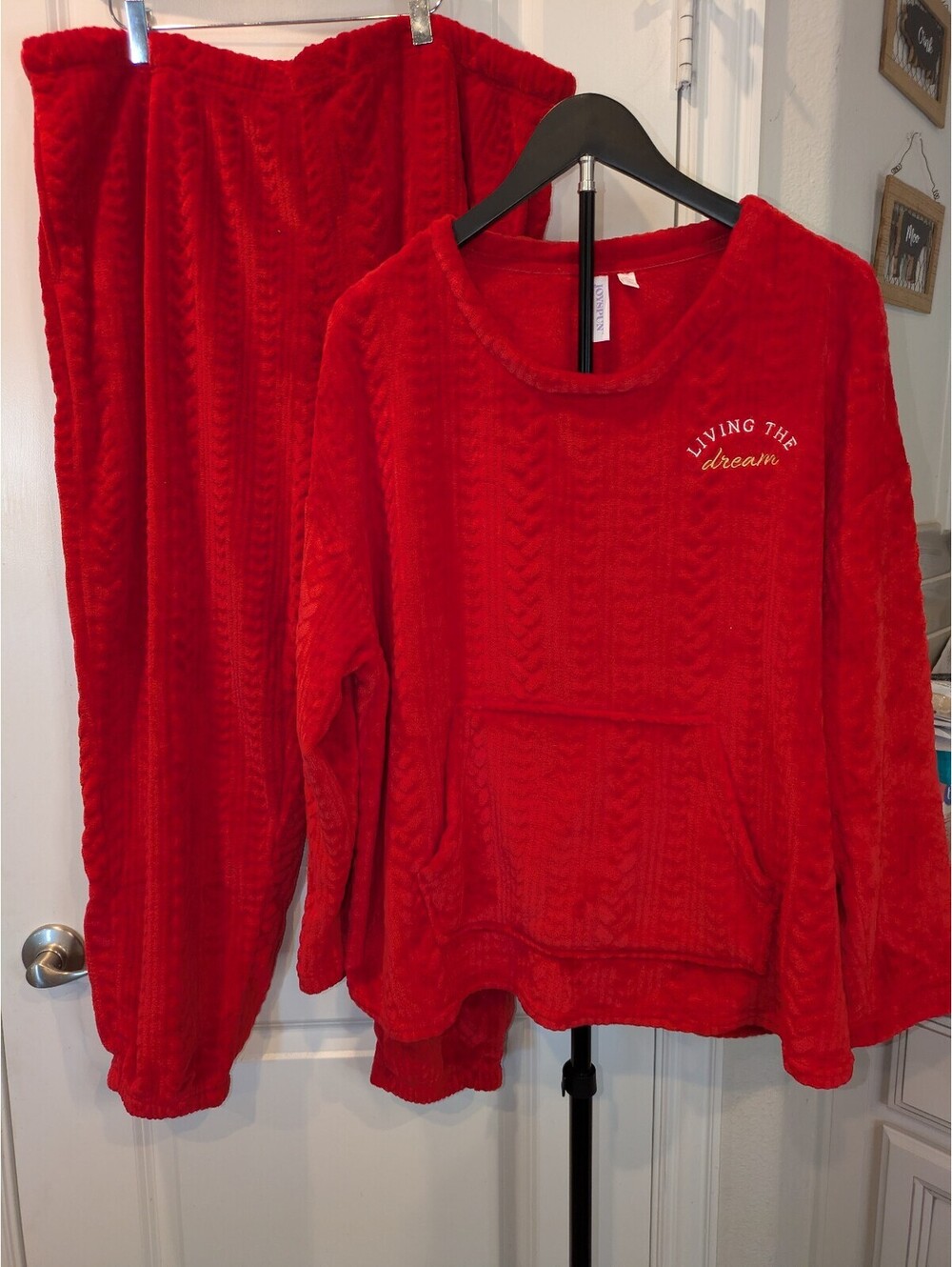 Joyspun 2X Red Plush Fleece Pajama Set Living the Dream Plus Size